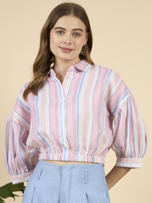 Mast & Harbour Women Striped Casual Pink Shirt