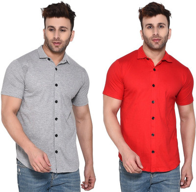 Trendfull Men Solid Casual Silver, Red Shirt(Pack of 2)
