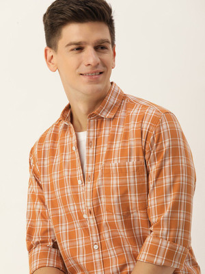 Mast & Harbour Men Checkered Casual Orange Shirt
