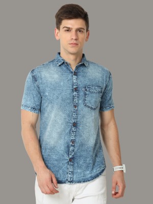 AIDAN PAUL Men Washed Casual Blue Shirt