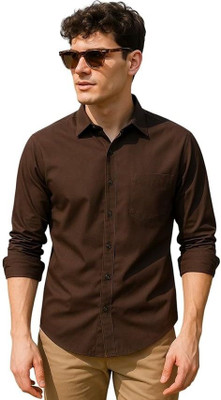 JERRY AND HANPHIL Men Self Design Formal Brown Shirt