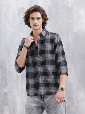 WROGN Men Checkered Casual Black Shirt