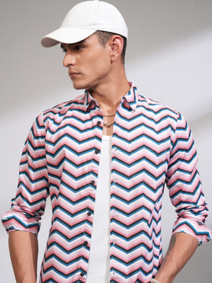 HIGHLANDER Men Printed Casual Pink Shirt