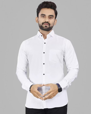 MUMIN Men Solid Formal White Shirt