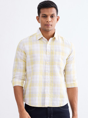 Spykar Men Checkered Casual Yellow, White Shirt