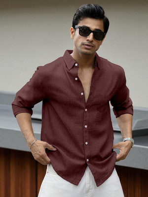 Yanthhi Men Solid Casual Brown Shirt