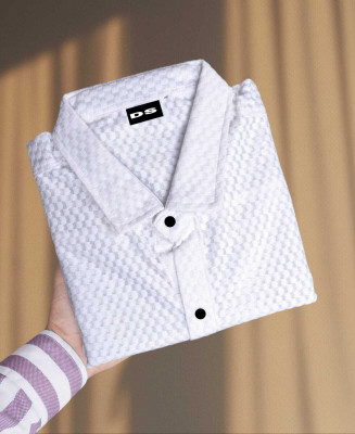 HEJAMAA CREATION Men Self Design Casual White Shirt