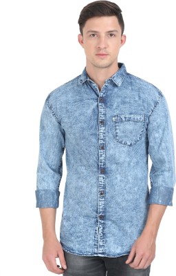 AIDAN PAUL Men Washed Casual Blue Shirt