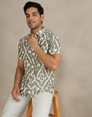 Fabindia Men Printed Casual Green Shirt