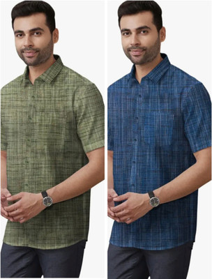Fems Men Solid Formal Green, Blue Shirt(Pack of 2)