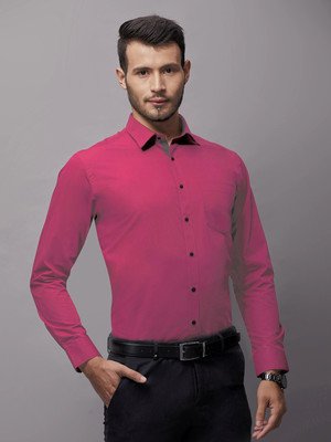 Kuki Men Solid Formal Pink Shirt