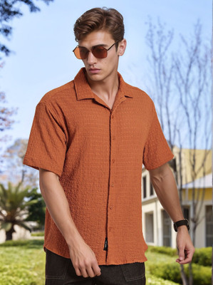 THOMAS SCOTT Men Self Design Casual Brown Shirt
