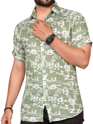 METRONAUT Men Printed Casual Green, White Shirt