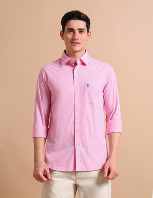 U.S. POLO ASSN. Men Solid Casual Pink Shirt