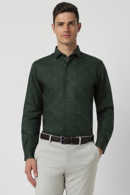 PETER ENGLAND Men Printed Formal Dark Green, White Shirt