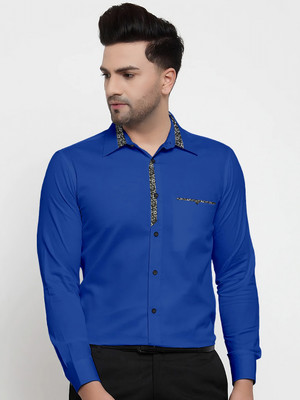 Webric Men Printed Formal Blue Shirt