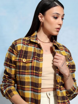 Tokyo Talkies Women Checkered Casual Brown Shirt