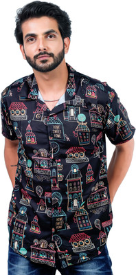 HARPITA Men Printed Casual Black Shirt
