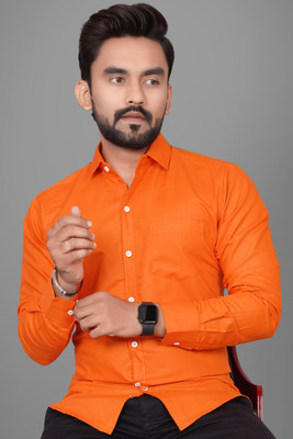 Voroxy Men Solid Casual Orange Shirt