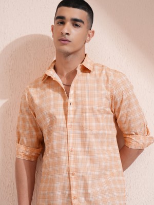 HIGHLANDER Men Checkered Casual Orange Shirt