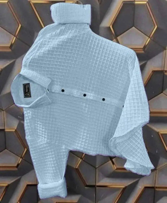 SID FAB Men Self Design Casual Light Blue Shirt