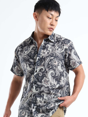 WHISQ Men Printed Casual Dark Blue, Beige Shirt