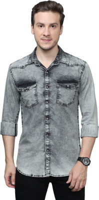 CAZZBA Men Solid Casual Grey Shirt