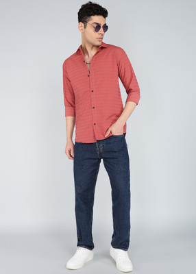 DISHANK CREATION Men Solid, Striped Formal Pink Shirt