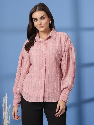 PLUSS Women Solid Casual Pink Shirt