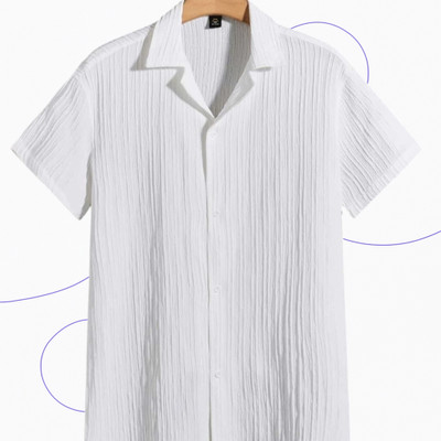 Looksky Men Self Design Casual White Shirt