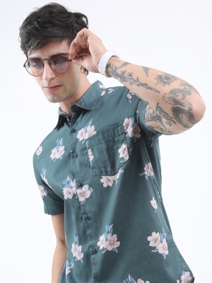 KETCH Men Floral Print Casual Blue Shirt