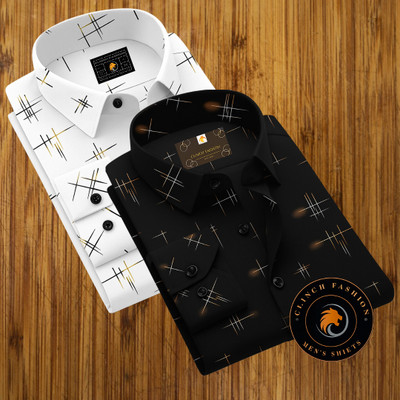 clinch fashion Men Striped Casual Black Shirt(Pack of 2)