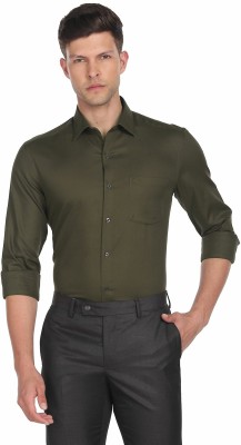 ARROW Men Self Design Formal Dark Green Shirt