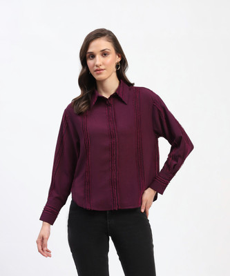MADAME Women Solid Casual Maroon Shirt