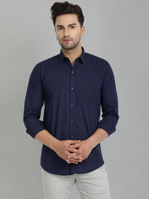 The style grove Men Solid Casual Blue Shirt