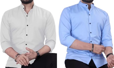 ANAND Men Solid Casual Light Blue, Grey Shirt(Pack of 2)