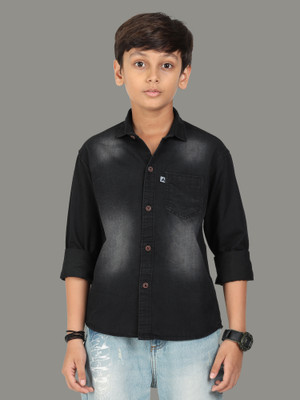 AIDAN PAUL Boys Solid Casual Black Shirt