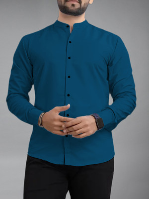 UNIFAV Men Solid Casual Blue Shirt