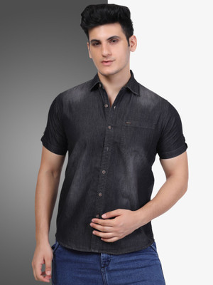 D Finish Men Solid Casual Black Shirt