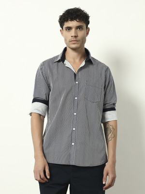 UNITED DENIM Men Striped Casual Dark Blue Shirt