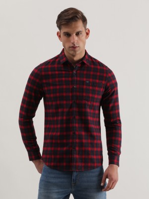 LEE Men Checkered Casual Red, Dark Blue Shirt