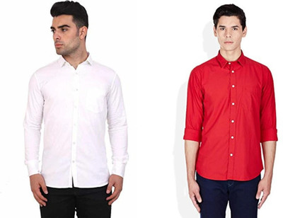 ZAKOD Men Solid Formal White, Maroon Shirt(Pack of 2)