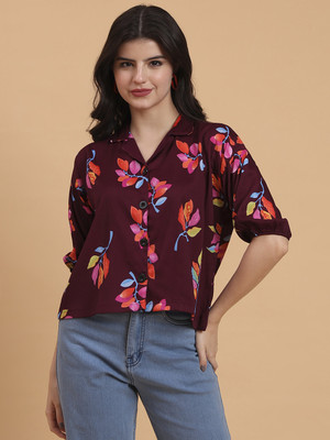 vairagee Women Printed Casual Maroon Shirt
