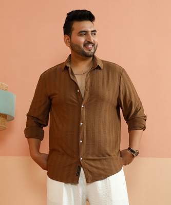 Instafab Plus Men Self Design Casual Brown Shirt