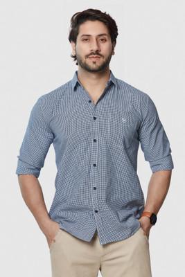 Blacklogy Men Checkered Formal Blue Shirt