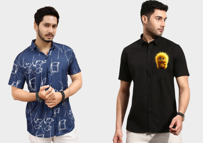 DADA IMPEX Men Printed Casual Dark Blue Shirt(Pack of 2)