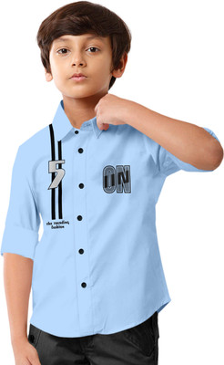 MBF66 Boys Printed Casual Light Blue Shirt