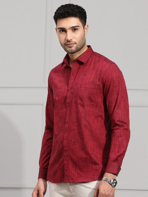 Ramraj Cotton Men Self Design Formal Red Shirt