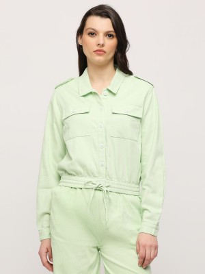 Pepe Jeans Women Solid Casual Green Shirt