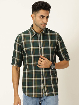 HARVARD Men Checkered Casual Green Shirt